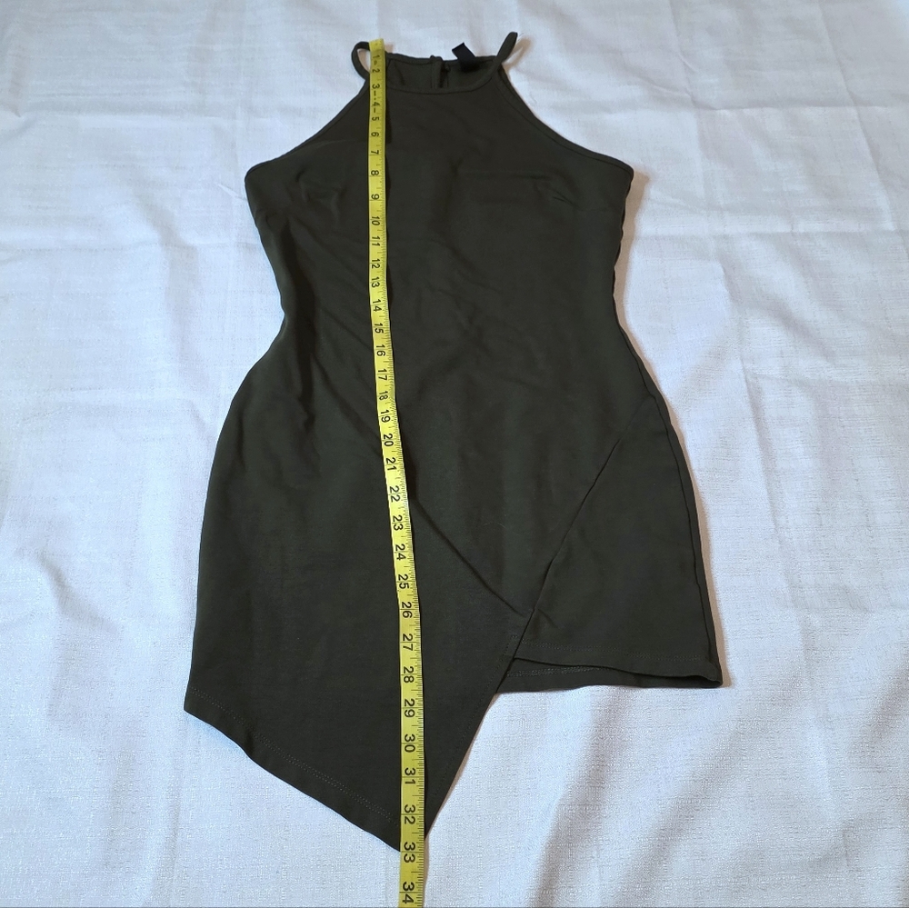 Windsor Olive Green Asymmetrical Bodycon Dress Elevated Streetwear Size Medium - Picture 3 of 9